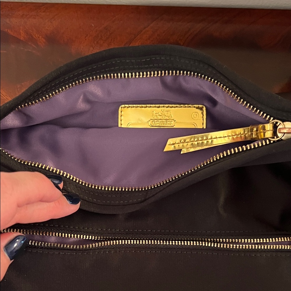 Vintage Coach Purse Black and Gold Satin Evening Bag with Chain - Picture 6 of 6